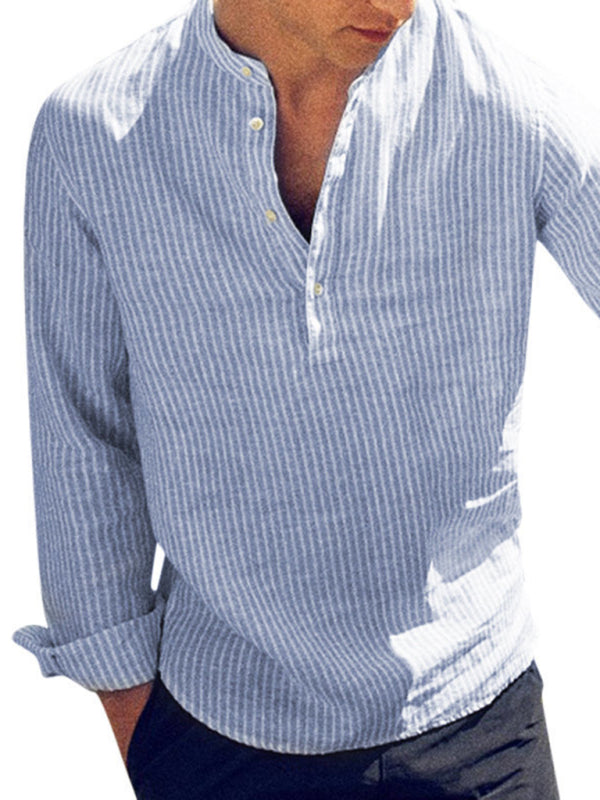 Striped Cotton Linen Shirt for Men - Stylish Comfort and Breathability