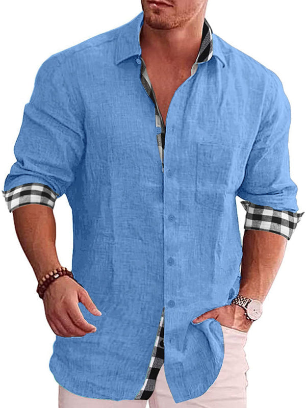 Sophisticated Plaid Men's Cotton Linen Shirt - Stylish Long Sleeve Choice