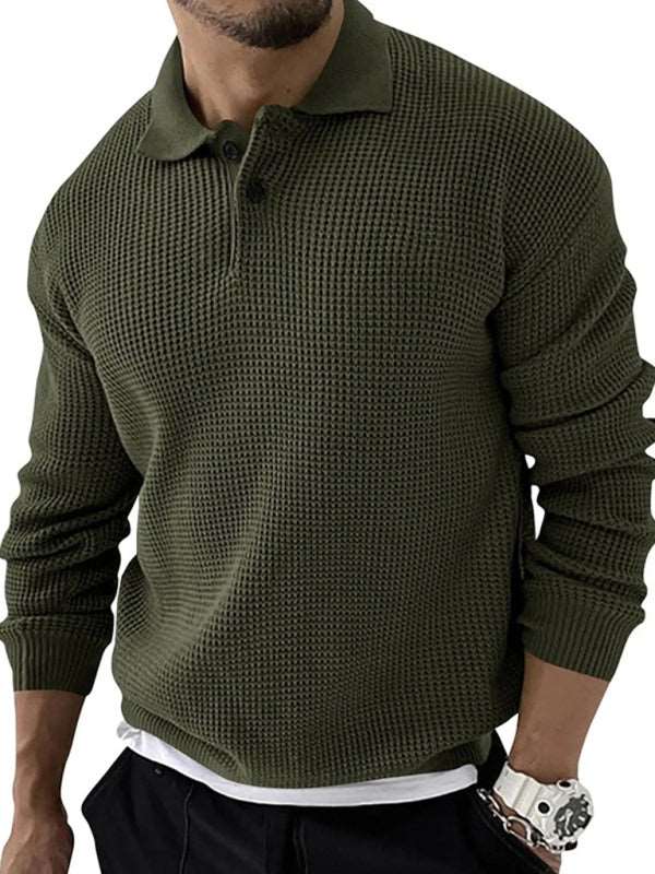 Urban Elegance Knit Lapel Sweater for Men - Stylish Long Sleeve Slim Fit Sweater