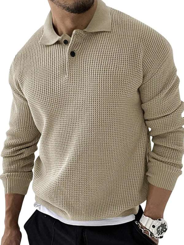 Urban Elegance Knit Lapel Sweater for Men - Stylish Long Sleeve Slim Fit Sweater