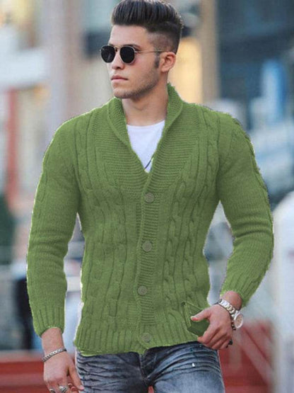 Sleek Slim Fit Men's Knitted Cardigan - Cozy Solid Color Autumn-Winter Essential