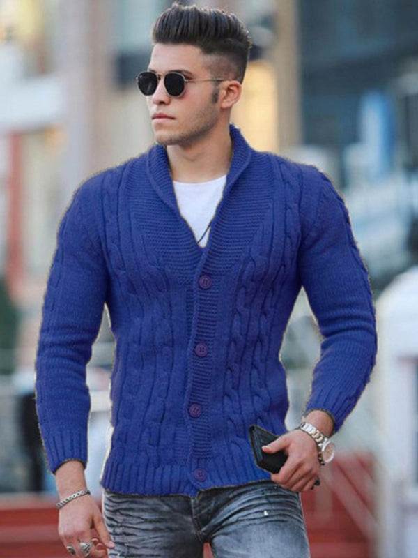 Sleek Slim Fit Men's Knitted Cardigan - Cozy Solid Color Autumn-Winter Essential