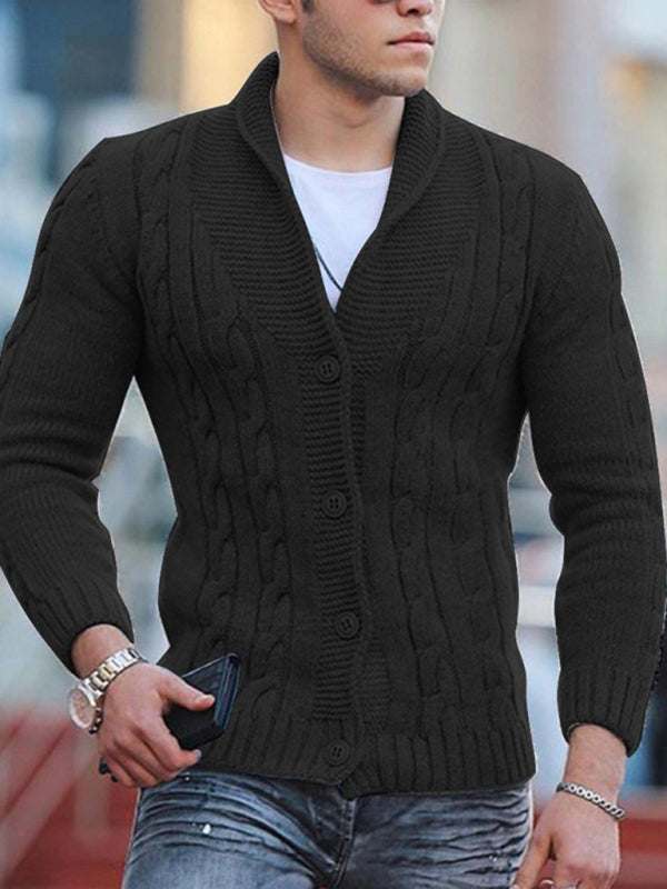 Sleek Slim Fit Men's Knitted Cardigan - Cozy Solid Color Autumn-Winter Essential