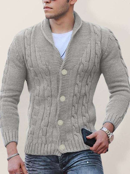 Sleek Slim Fit Men's Knitted Cardigan - Cozy Solid Color Autumn-Winter Essential