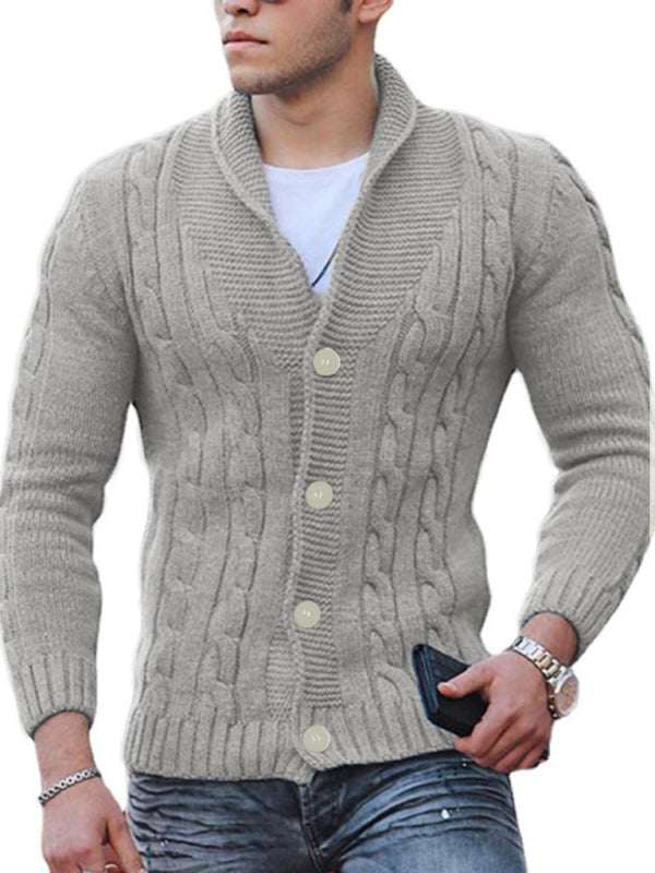 Sleek Slim Fit Men's Knitted Cardigan - Cozy Solid Color Autumn-Winter Essential