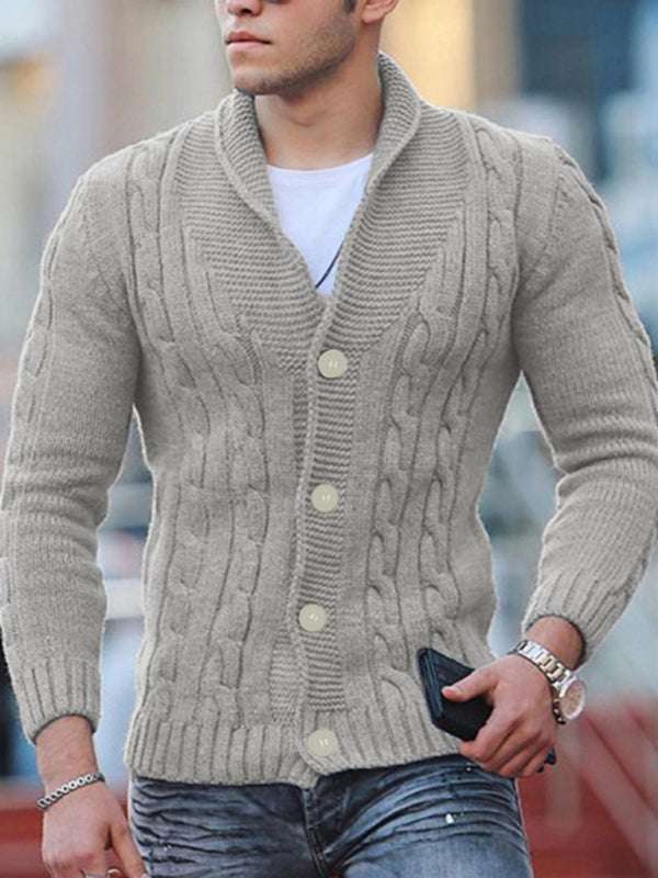 Sleek Slim Fit Men's Knitted Cardigan - Cozy Solid Color Autumn-Winter Essential