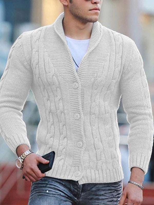 Sleek Slim Fit Men's Knitted Cardigan - Cozy Solid Color Autumn-Winter Essential