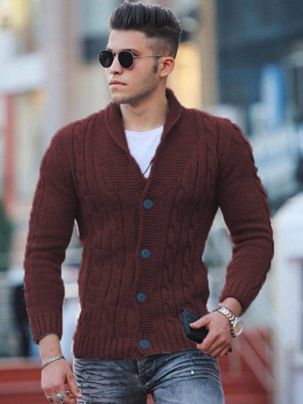 Sleek Slim Fit Men's Knitted Cardigan - Cozy Solid Color Autumn-Winter Essential