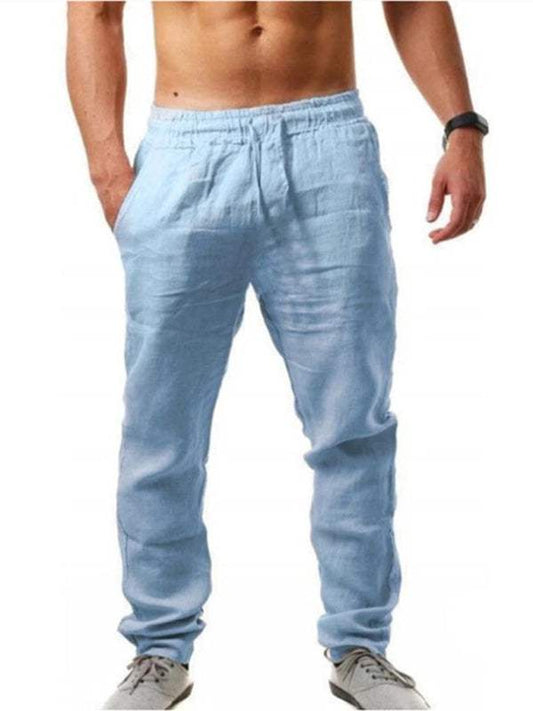 Men's light blue elasticated waist loose-fitting casual pants.