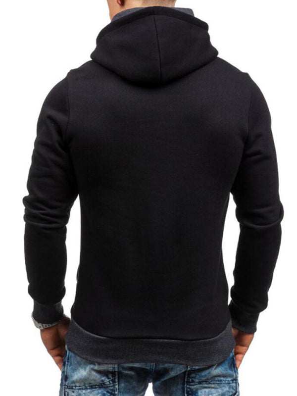 Stylish Men's Long-Sleeve Hoodie with Diagonal Zipper - Comfortable Solid Color for Every Occasion