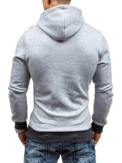 Stylish Men's Long-Sleeve Hoodie with Diagonal Zipper - Comfortable Solid Color for Every Occasion