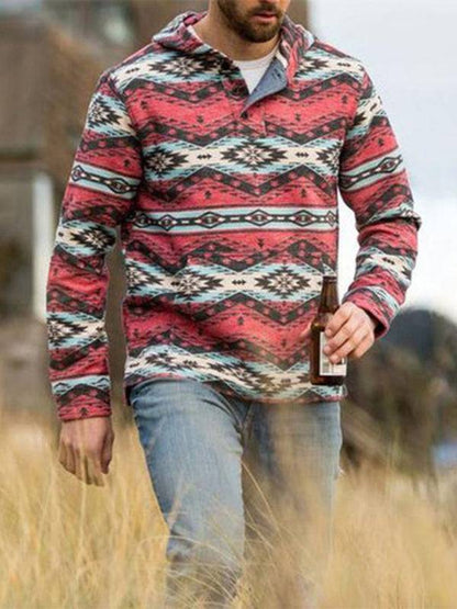 Retro-Inspired Geometric Long Sleeve Hoodie for Men – Stylish Comfort for Every Occasion