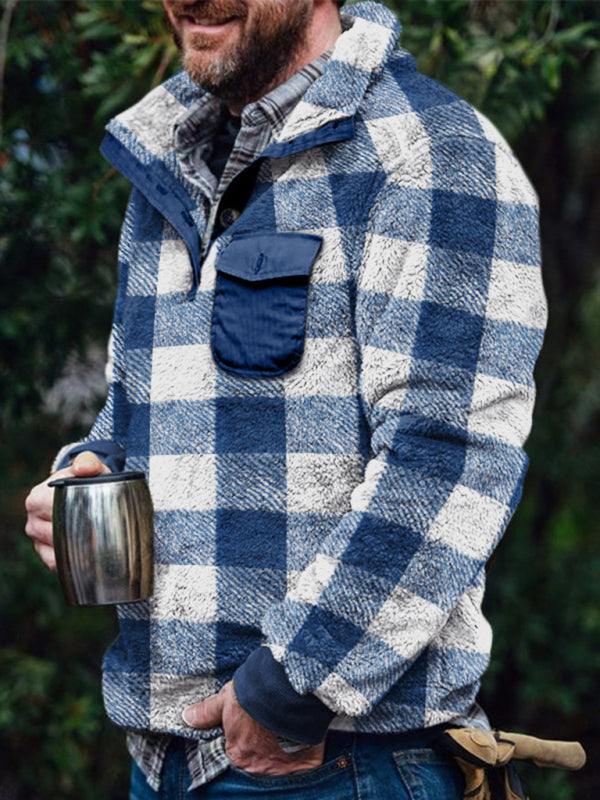 Cozy Plaid Plush Long-Sleeve Sweatshirt for Men - Stylish Comfort for Every Occasion