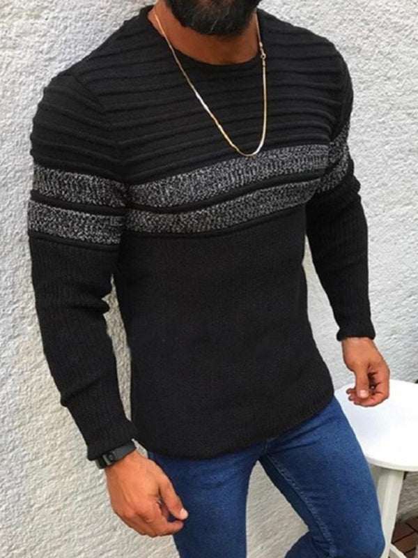 Vibrant Men's Colorblock Striped Crew Neck Pullover for Effortless Style