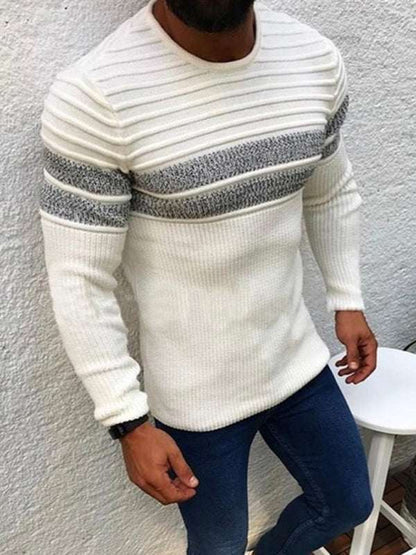 Vibrant Men's Colorblock Striped Crew Neck Pullover for Effortless Style