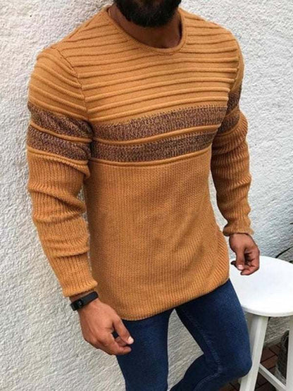 Vibrant Men's Colorblock Striped Crew Neck Pullover for Effortless Style