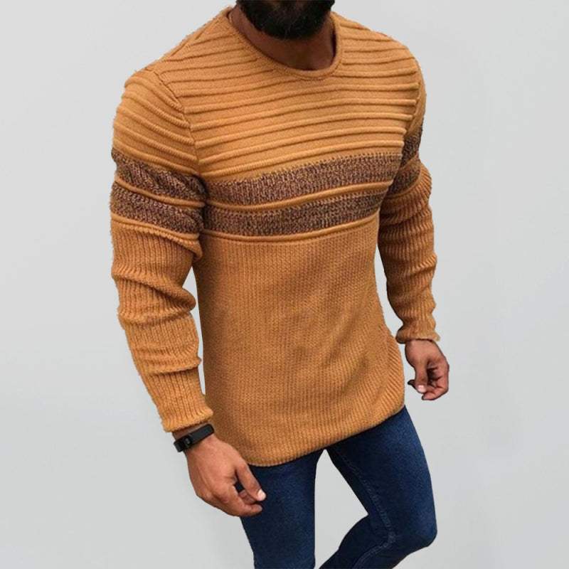 Vibrant Men's Colorblock Striped Crew Neck Pullover for Effortless Style