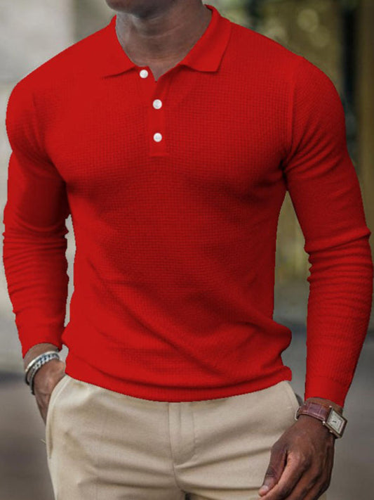 Solid-Color Men's Long-Sleeve Polo Shirt for Effortless Style