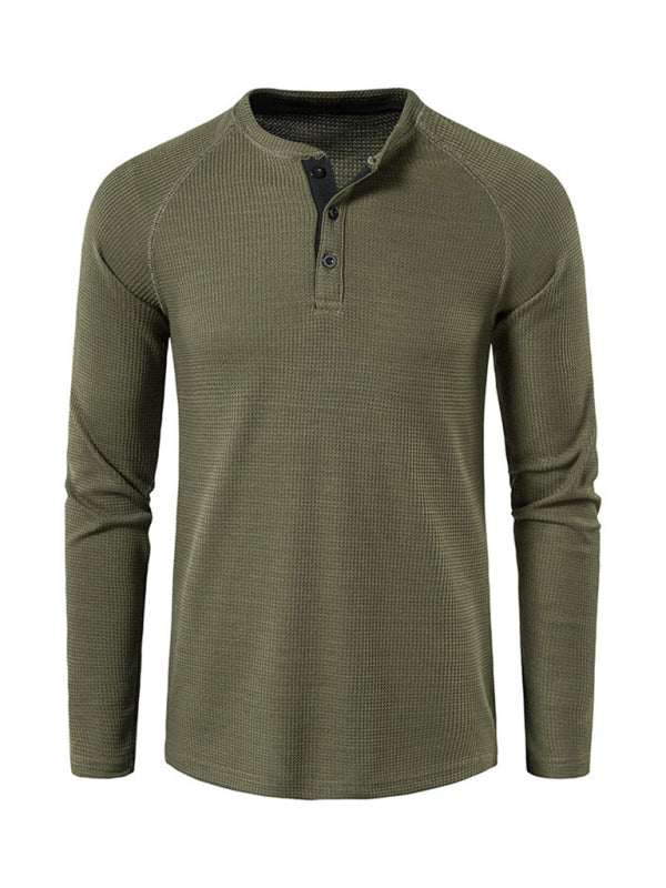 Sophisticated Long-Sleeve Men's Button-Down T-Shirt in Solid Colors – Perfect for Every Occasion!