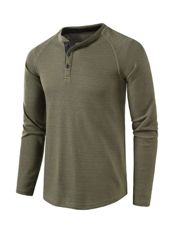 Sophisticated Long-Sleeve Men's Button-Down T-Shirt in Solid Colors – Perfect for Every Occasion!