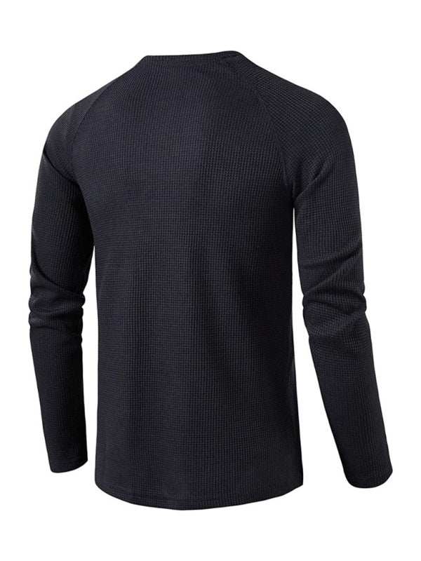 Sophisticated Long-Sleeve Men's Button-Down T-Shirt in Solid Colors – Perfect for Every Occasion!