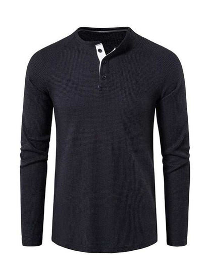 Sophisticated Long-Sleeve Men's Button-Down T-Shirt in Solid Colors – Perfect for Every Occasion!