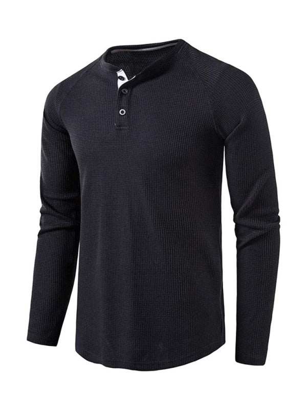 Sophisticated Long-Sleeve Men's Button-Down T-Shirt in Solid Colors – Perfect for Every Occasion!