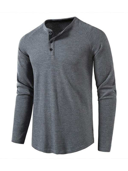 Sophisticated Long-Sleeve Men's Button-Down T-Shirt in Solid Colors – Perfect for Every Occasion!