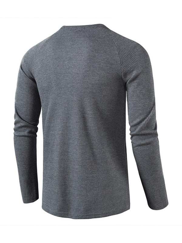 Sophisticated Long-Sleeve Men's Button-Down T-Shirt in Solid Colors – Perfect for Every Occasion!