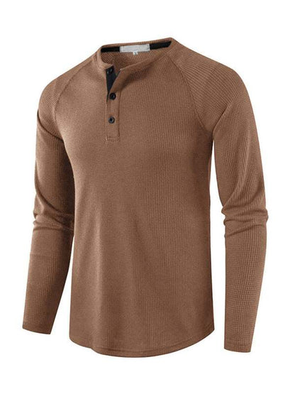 Sophisticated Long-Sleeve Men's Button-Down T-Shirt in Solid Colors – Perfect for Every Occasion!