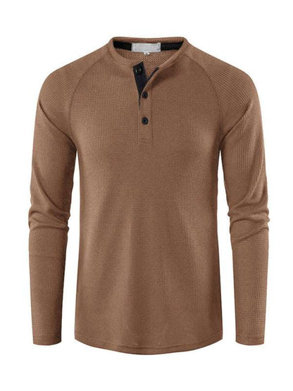 Sophisticated Long-Sleeve Men's Button-Down T-Shirt in Solid Colors – Perfect for Every Occasion!