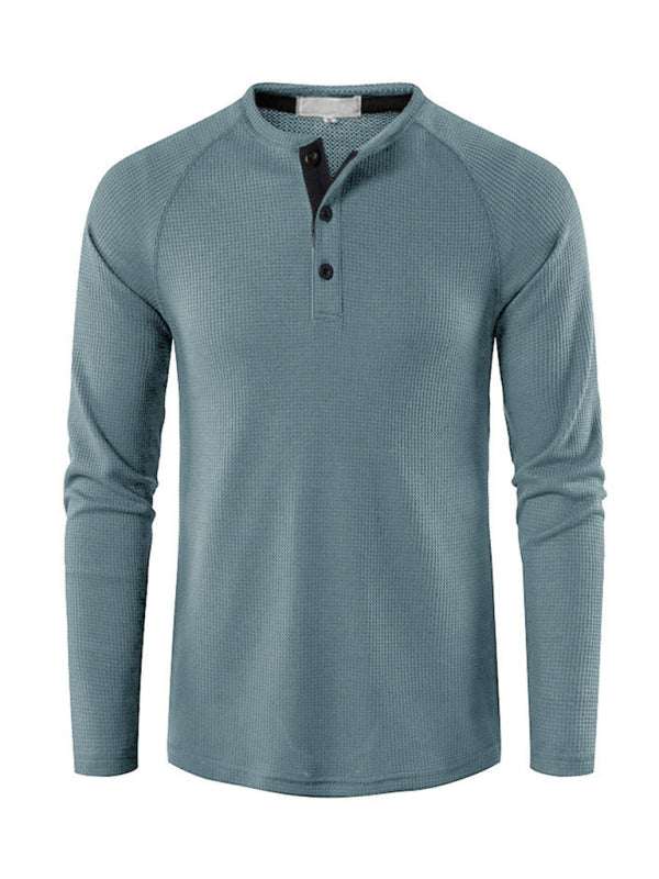 Sophisticated Long-Sleeve Men's Button-Down T-Shirt in Solid Colors – Perfect for Every Occasion!