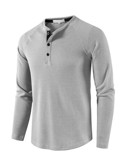 Sophisticated Long-Sleeve Men's Button-Down T-Shirt in Solid Colors – Perfect for Every Occasion!