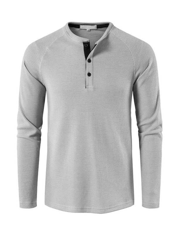 Sophisticated Long-Sleeve Men's Button-Down T-Shirt in Solid Colors – Perfect for Every Occasion!