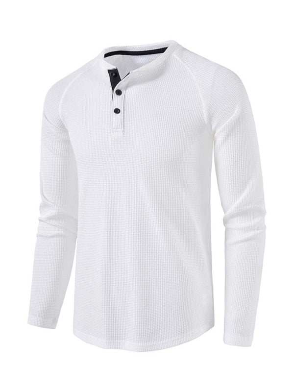 Sophisticated Long-Sleeve Men's Button-Down T-Shirt in Solid Colors – Perfect for Every Occasion!