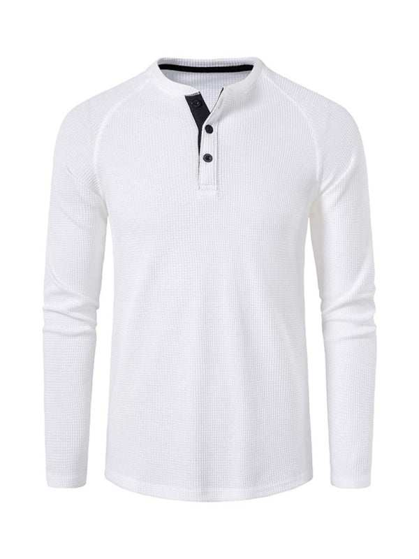 Sophisticated Long-Sleeve Men's Button-Down T-Shirt in Solid Colors – Perfect for Every Occasion!