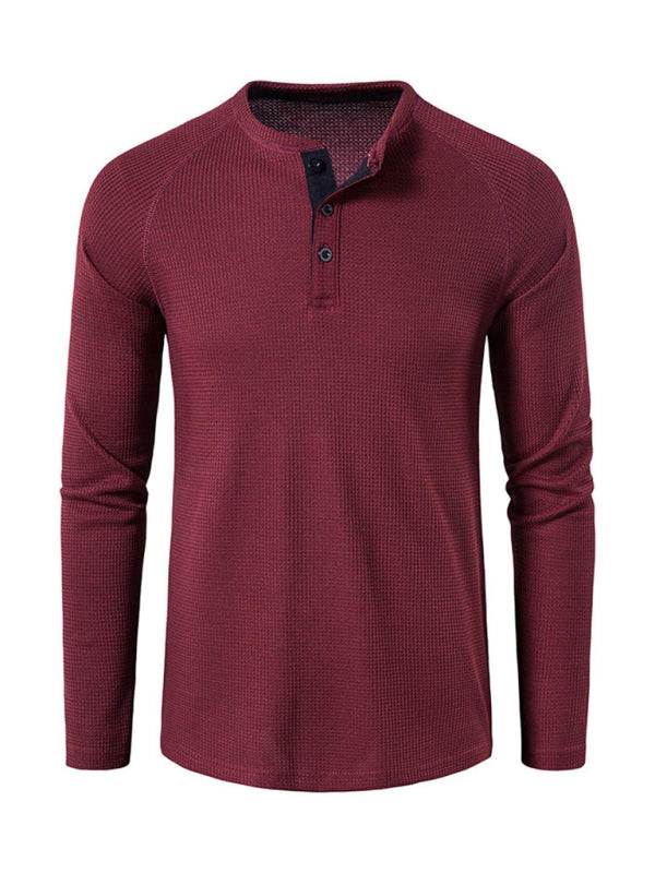 Sophisticated Long-Sleeve Men's Button-Down T-Shirt in Solid Colors – Perfect for Every Occasion!