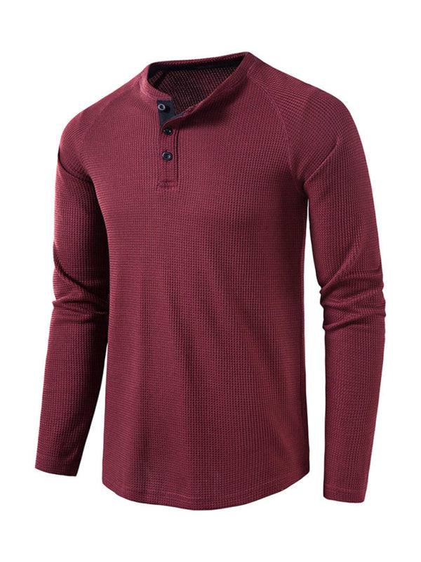 Sophisticated Long-Sleeve Men's Button-Down T-Shirt in Solid Colors – Perfect for Every Occasion!