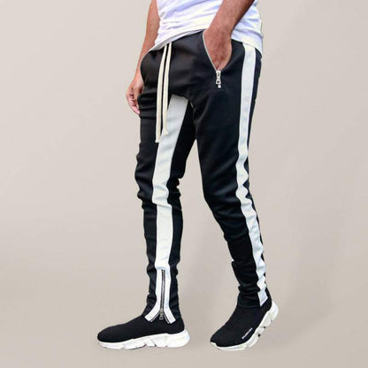 Men's color-block casual sportspants with double pockets and multi-zippers.