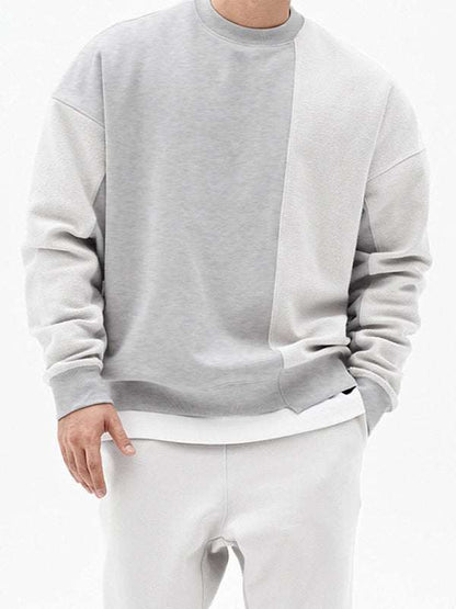 Stylish Men's Color-Block Knit Crew Neck Sweatshirt for Effortless Casual Charm