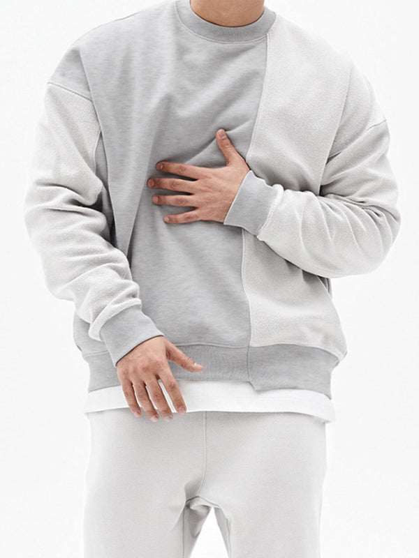 Stylish Men's Color-Block Knit Crew Neck Sweatshirt for Effortless Casual Charm