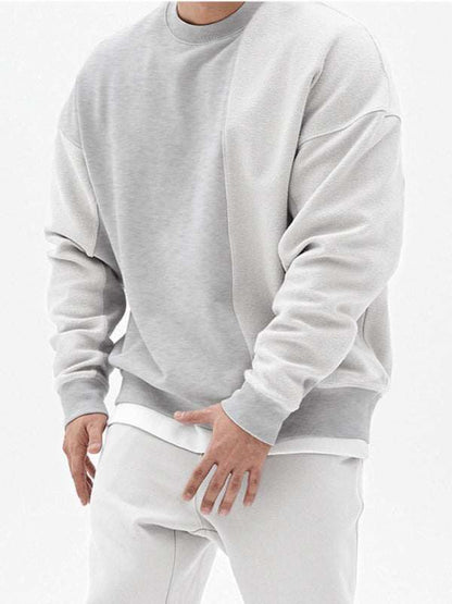 Stylish Men's Color-Block Knit Crew Neck Sweatshirt for Effortless Casual Charm