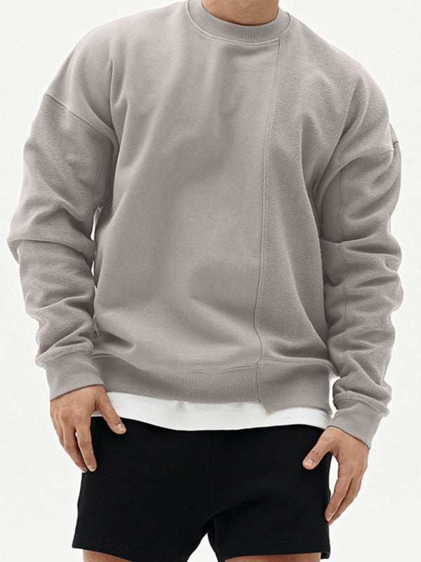 Stylish Men's Color-Block Knit Crew Neck Sweatshirt for Effortless Casual Charm