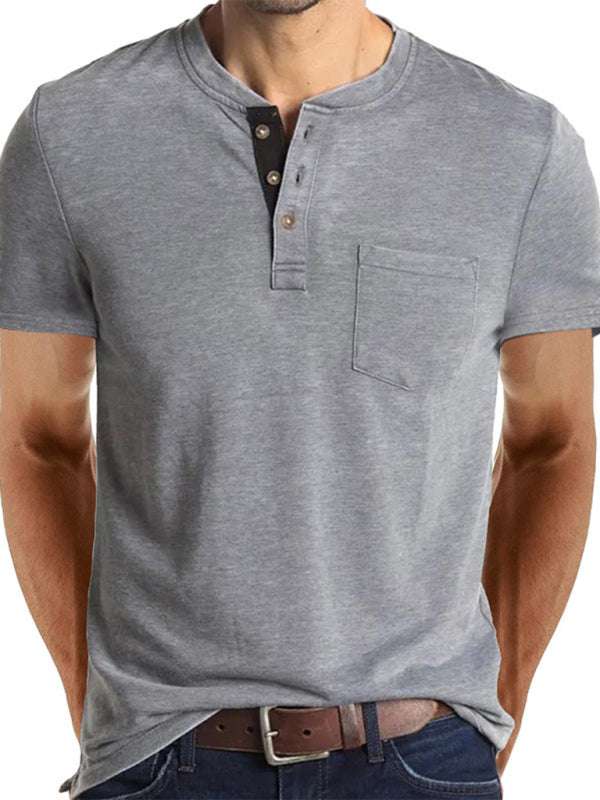 Versatile Men's Cotton V-Neck Henley T-Shirt for Ultimate Comfort