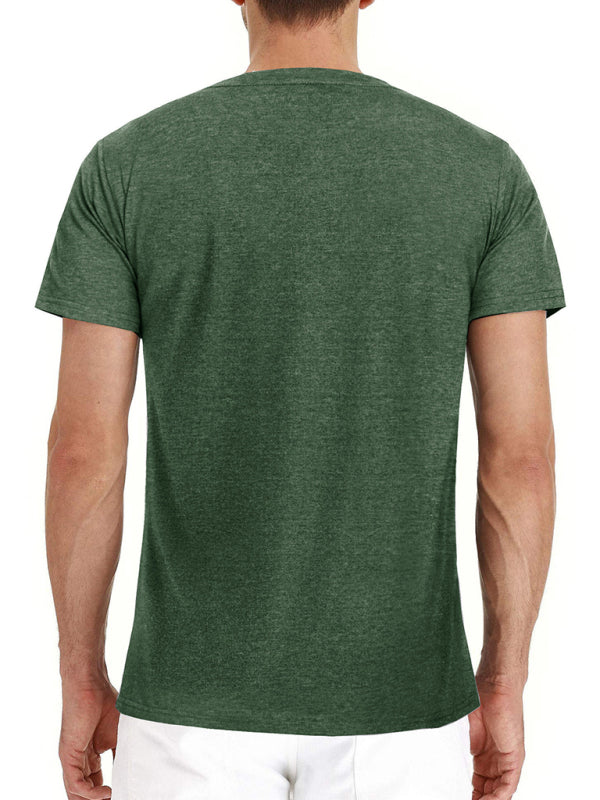 Solid V-Neck Men's Casual T-shirt with Pocket