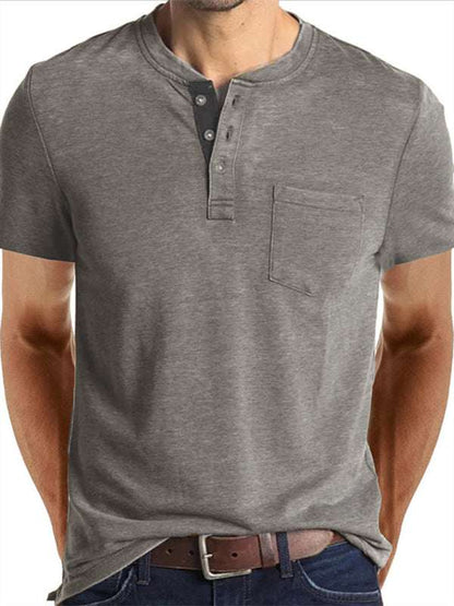 Versatile Men's Cotton V-Neck Henley T-Shirt for Ultimate Comfort