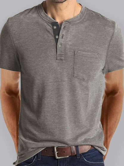 Versatile Men's Cotton V-Neck Henley T-Shirt for Ultimate Comfort