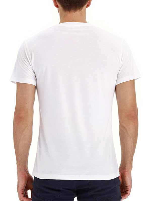 Solid V-Neck Men's Casual T-shirt with Pocket