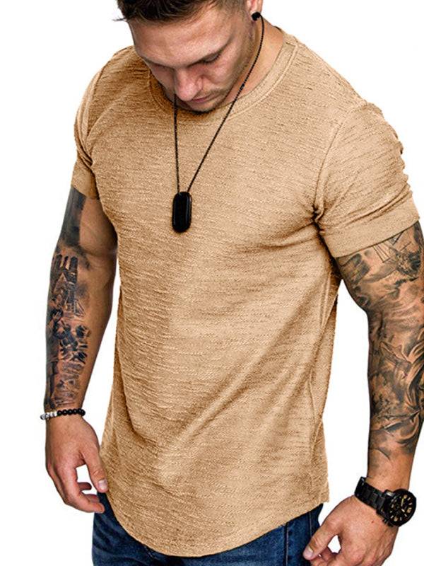 Men's short-sleeved solid color round neck T-shirt in bamboo cotton.