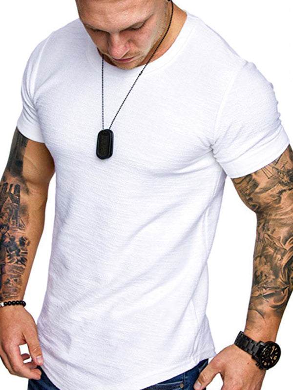 Bamboo Cotton Comfort: Classic Solid Round Neck Short-Sleeve T-Shirt for Men